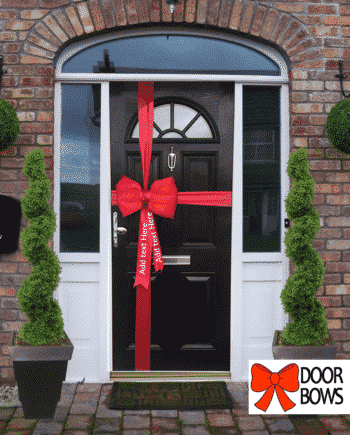 Red Satin Padded Door Bow Decorating Pack with personalised tails