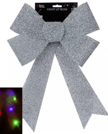 Giant Light Up Silver Tinsel Bow