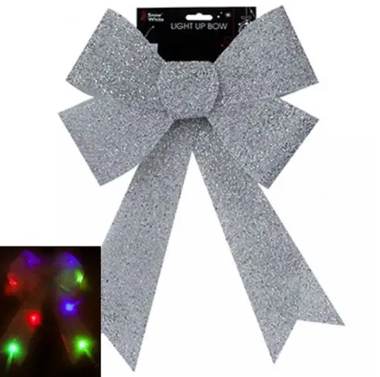 Giant Light Up Silver Tinsel Bow