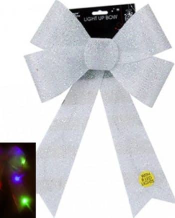 Giant Light Up White Tinsel Bow