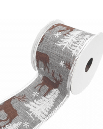 Christmas Tress & Stag Wired Edge Ribbon