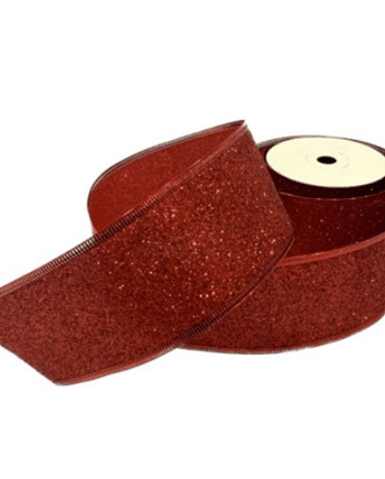 Christmas Glittered Red Wired Ribbon