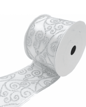 Christmas White & Silver Swirl Wired Edge Ribbon