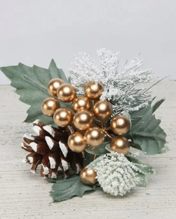 Gold Snowy Berry, Spruce & Cone Pick