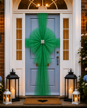 DARK GREEN Door Bow Dress Net ORGANZA Tulle