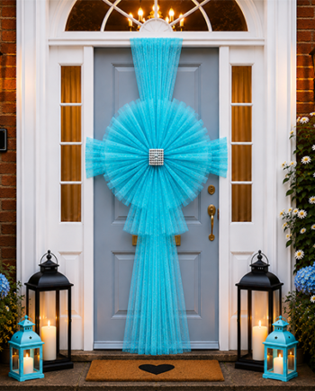 TURQUOISE BLUE Door Bow Dress Net ORGANZA Tulle