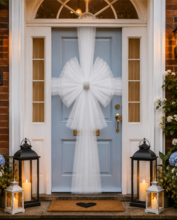 White Door Bow Dress Net Organza Tulle