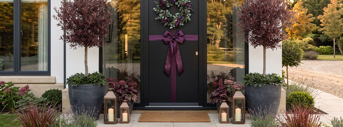 burgundy plum door bows