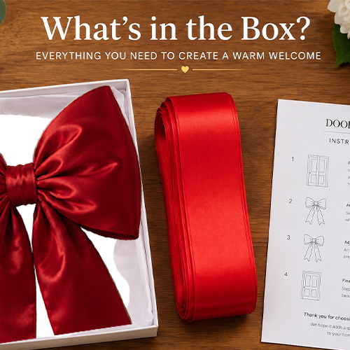 Whats in the box padded door bow and wrapping ribbon instruction sheet
